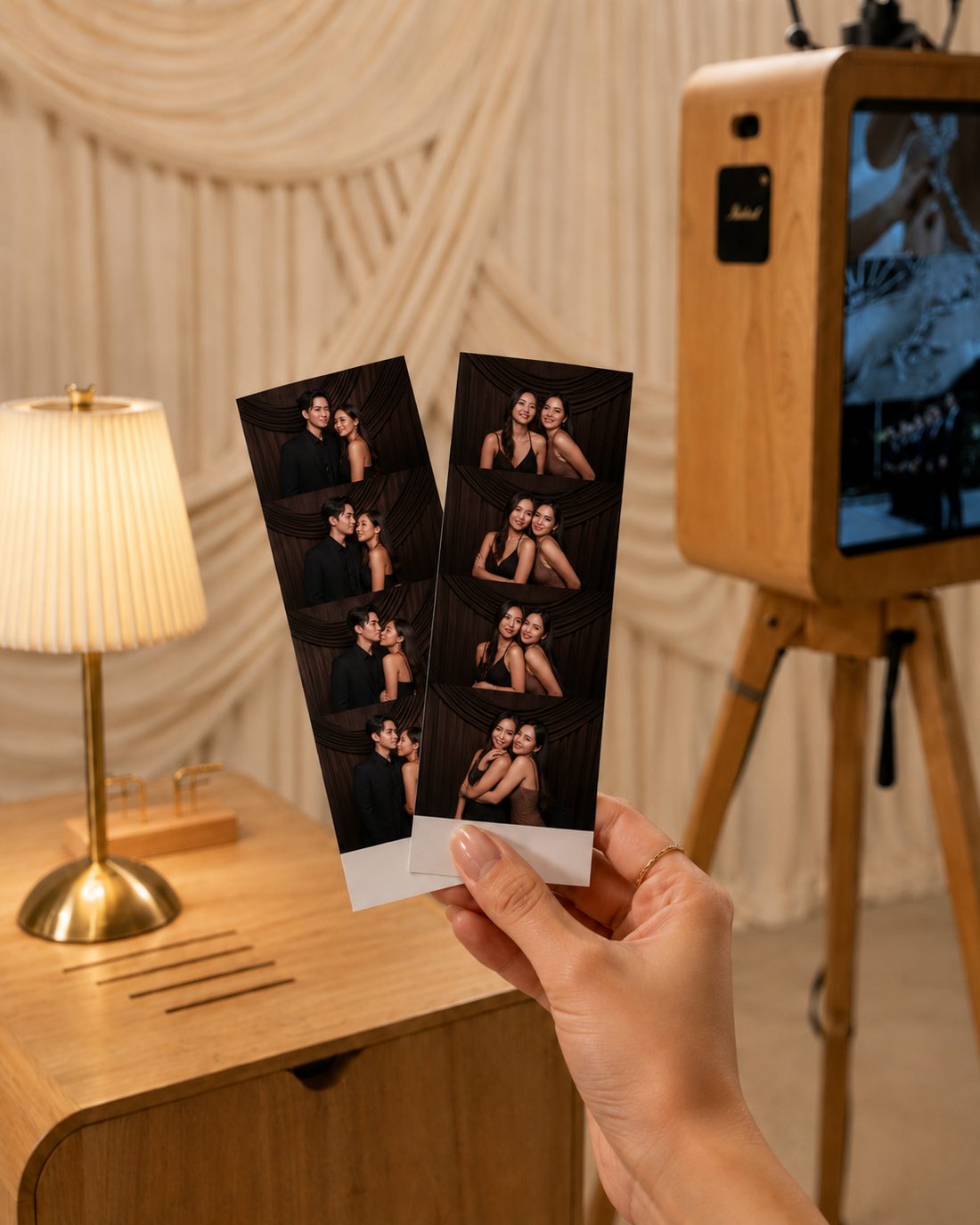 Close-up of La Memorya photo booth print strips